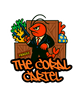 Logo of 'The Coral Cartel' featuring a cartoon fish in a suit with a crate and coral.